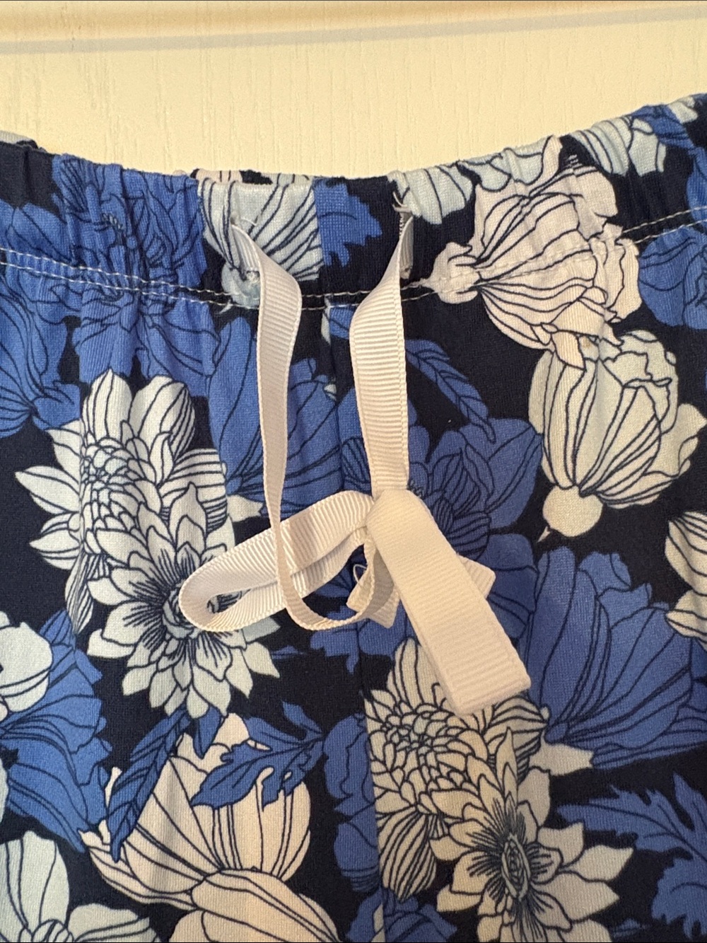 Jones New York Navy and Blue Floral Pajama Top and Bottom with White Piping - Picture 16 of 16